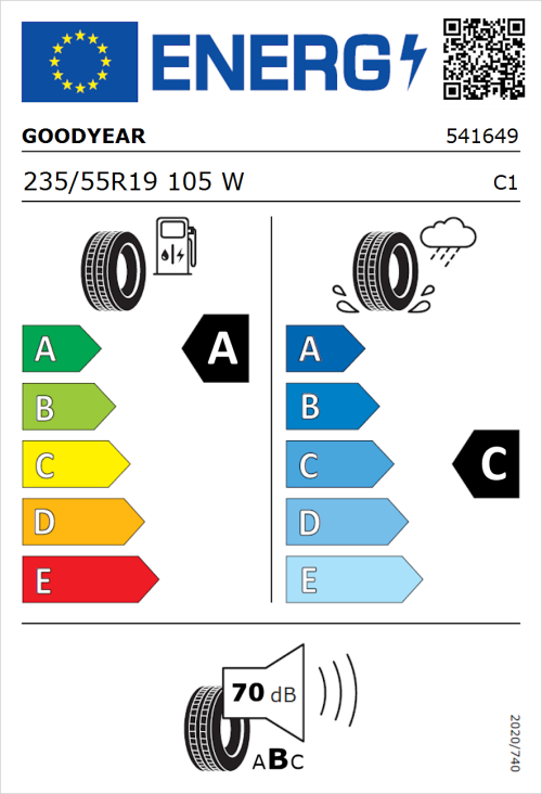 Tyre Label for Goodyear Eagle F1 Asymmetric 3 SUV 235/55R19 105W