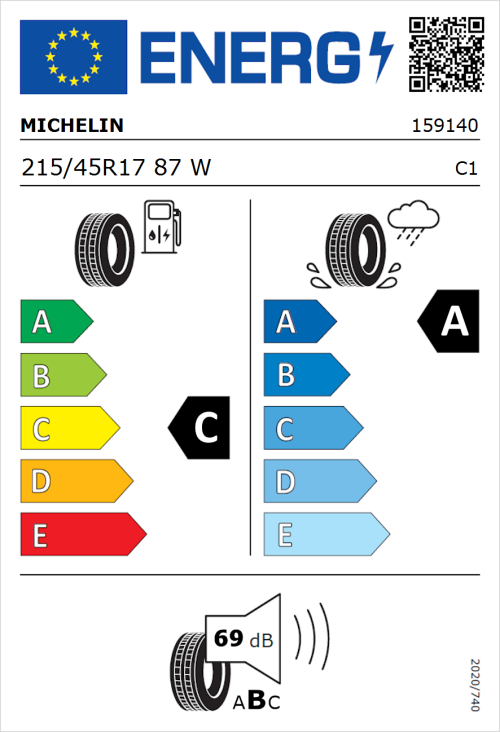Tyre Label for Michelin Primacy 4+ 215/45R17 87W
