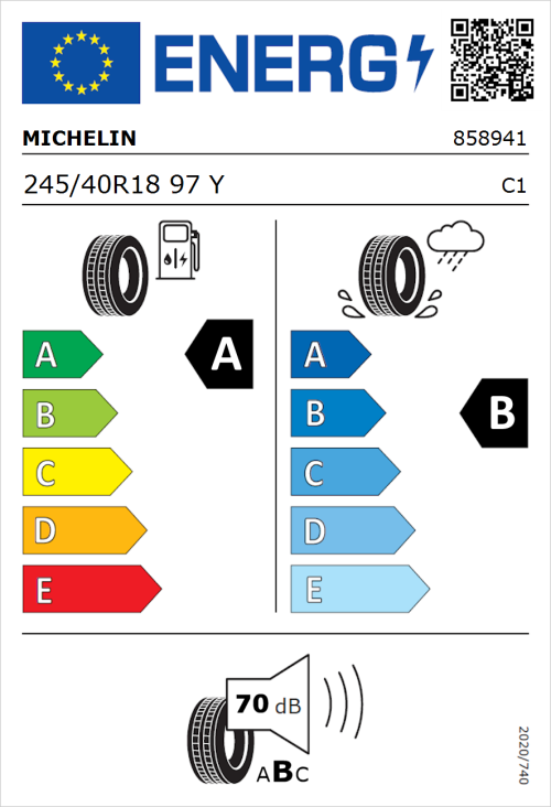 Tyre Label for Michelin Primacy 4 245/40R18 97Y
