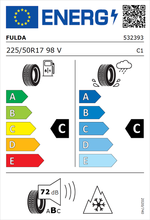 Tyre Label for Fulda Kristall Control HP2 225/50R17 98V