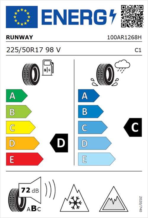 Tyre Label for Runway Enduro 75 All Season Performance 225/50R17 98V