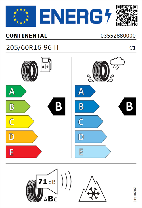 Tyre Label for Continental AllSeasonContact 2 205/60R16 96H