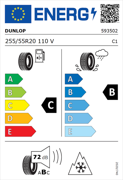 Tyre Label for Dunlop SP Winter Sport 5 SUV 255/55R20 110V