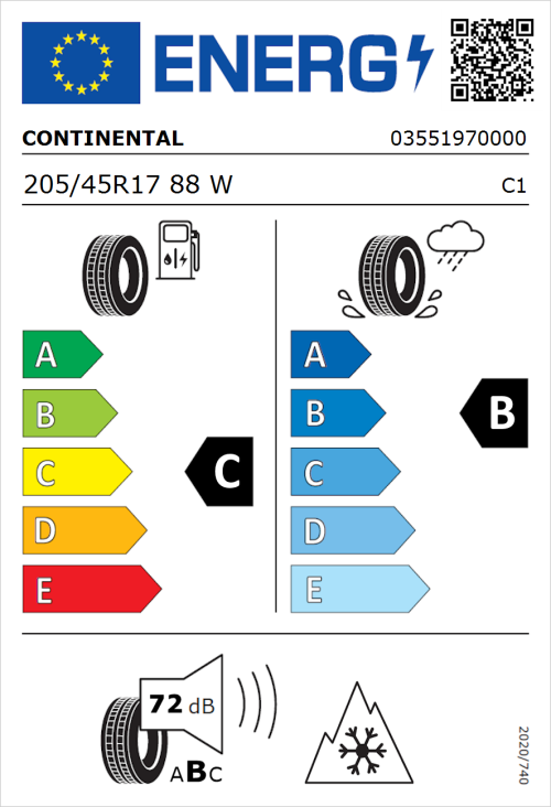 Tyre Label for Continental AllSeasonContact 2 205/45R17 88W