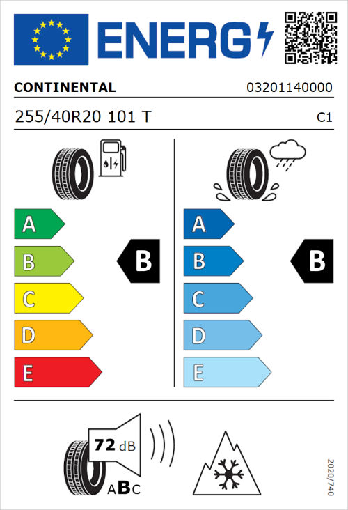 Tyre Label for Continental AllSeasonContact 2 255/40R20 101T
