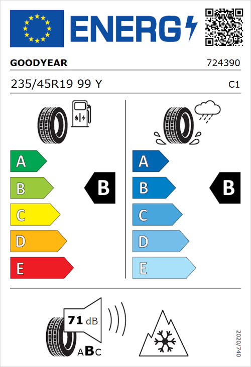 Tyre Label for Goodyear Vector 4Seasons Gen-1 235/45R19 99Y