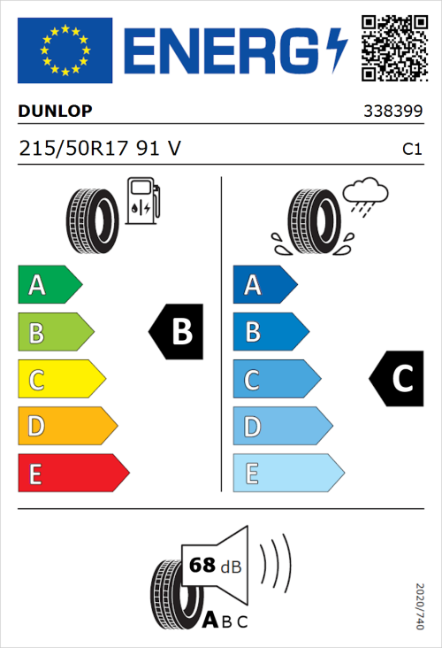 Tyre Label for Dunlop Enasave EC300+ 215/50R17 91V