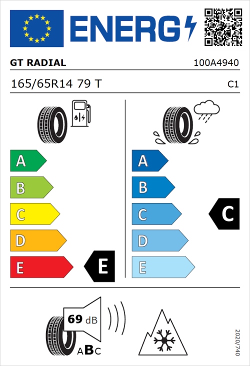 Tyre Label for GT Radial WinterPro2 Sport 165/65R14 79T